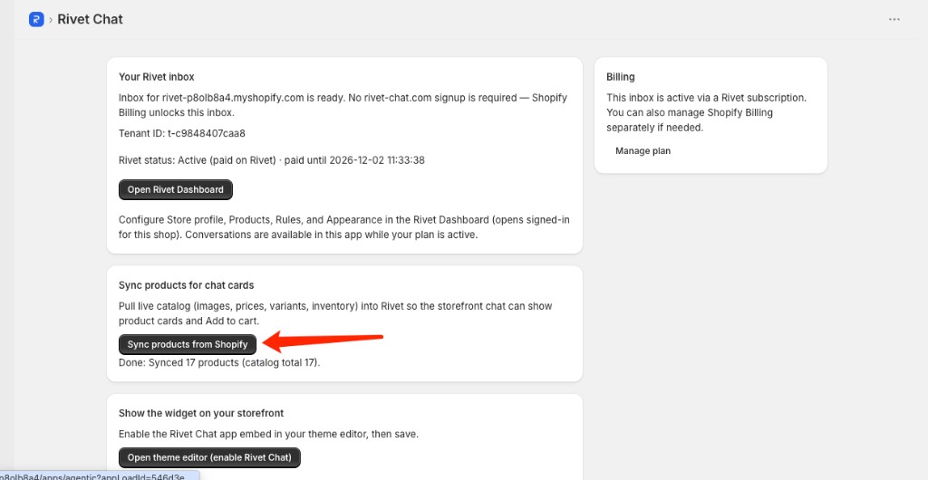Shopify app Setup — Sync products from Shopify